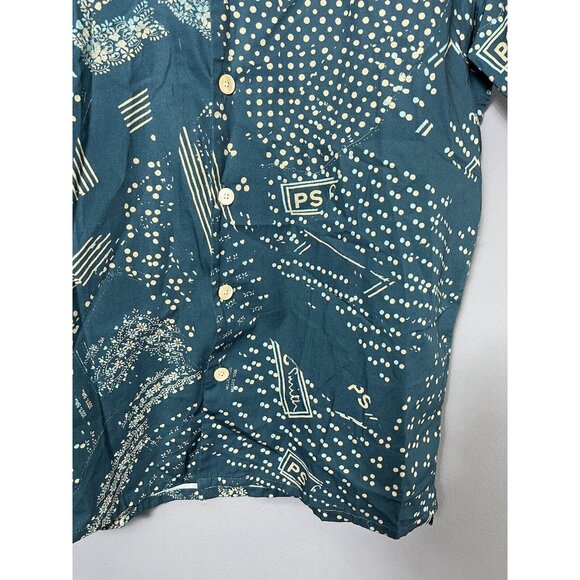 NWT PS PAUL SMITH Mens M Short Sleeve Blue Printed Vacation Button-Down Shirt - Picture 4 of 8
